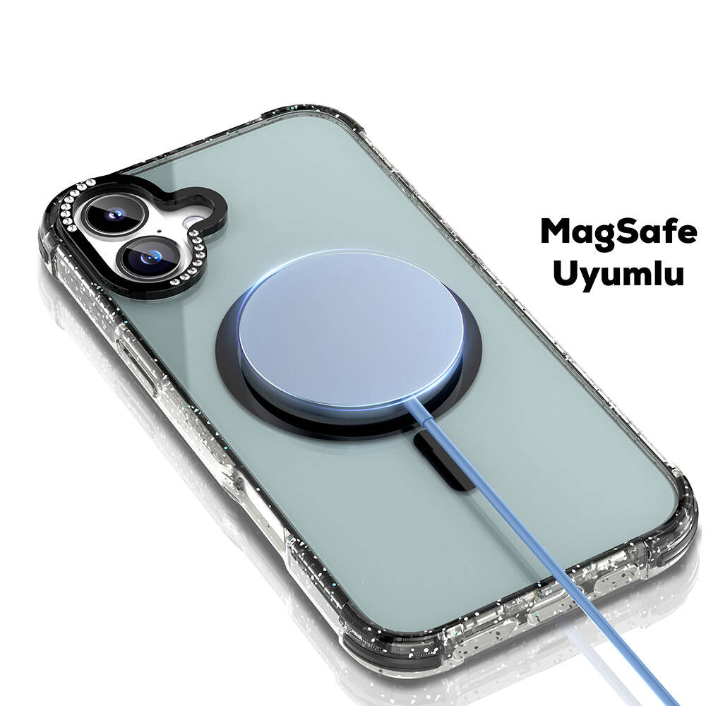 iPhone 16 Kılıf M-safe Şarj Özellikli Taşlı ve Simli Tasarım Mutural Blink Kılıf iPhone 16 Kılıf M-safe Şarj Özellikli Taşlı ve Simli Tasarım Mutural Blink Kılıf
